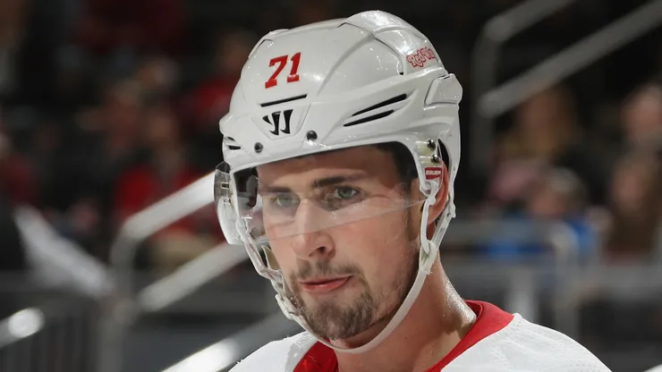 Dylan Larkin #71 of the Detroit Red Wings at Prudential Center.