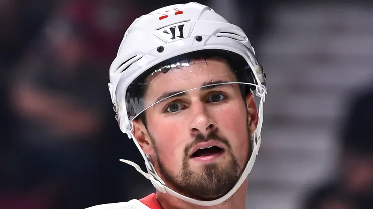 Dylan Larkin #71 of the Detroit Red Wings at the Bell Centre.