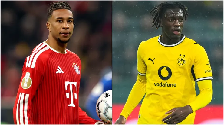 Michael Olise of Bayern Munich and Joane Gadou of Borussia Dortmund