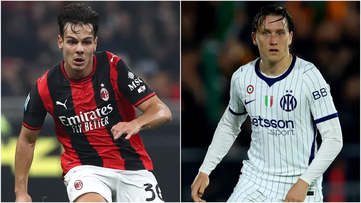 Ardon Jashari of AC Milan and Piotr Zielinski of FC Internazionale