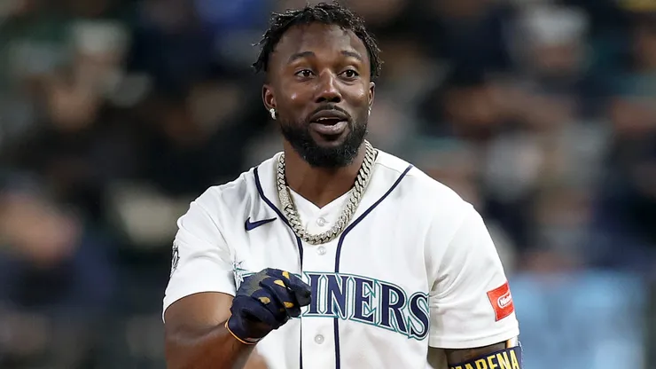 Randy Arozarena #56 of the Seattle Mariners celebrates.