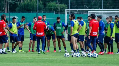 Leaño en un entrenamiento con Chivas