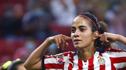 GUADALAJARA, MEXICO – JULIO 19: Carolina Jaramillo del Chivas en festejo despues de anotar el primer gol de su equipodurante el juego de la jornada 1 del Torneo Apertura 2021 de la Liga Femenil BBVA MX en el Estadio AKRON el 19 de Julio de 2021 en Guadalajara, Mexico. (Foto: Alfredo Moya/JAM MEDIA)