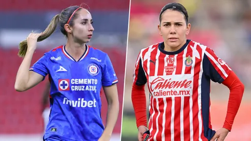 Cuernavaca, Morelos, 10 de enero de 2026. Araceli Torres y Alicia Cervantes, durante el partido correspondiente a la jornada 2 del torneo Clausura 2026 de la Liga BBVA MX Femenil, entre la Máquina Celeste del Cruz Azul y las Chivas Rayadas del Guadalajara, realizado en el estadio Centenario. Foto: Imago7/ Manlio Contreras