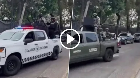 Moviles de la Guardia Nacional ingresan a Verde Valle en medio de un fuerte operativo de seguridad por la presencia de una selección internacional.