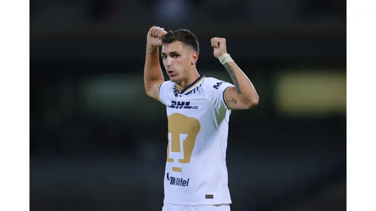 CIUDAD DE MEXICO, MEXICO - SEPTIEMBRE 7: Juan Ignacio Dinenno del Pumas en festejo despues de anotar el tercer gol de su equipo durante el juego de la jornada 13 del Torneo Apertura 2022 de la Liga BBVA MX en el Estadio Olímpico Universitario el 7 de Septiembre de 2022 en la Ciudad de Mexico, Mexico. (Foto: Mauricio Salas/JAM MEDIA)