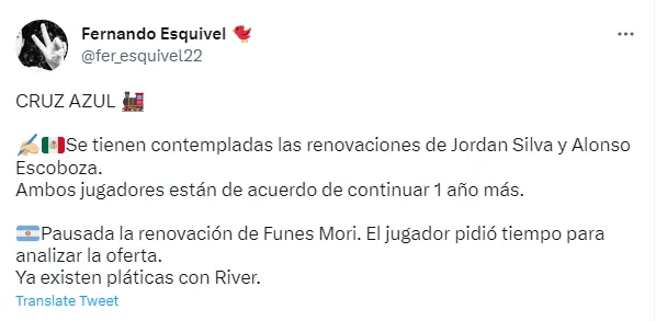 Información de Esquivel (Twitter)