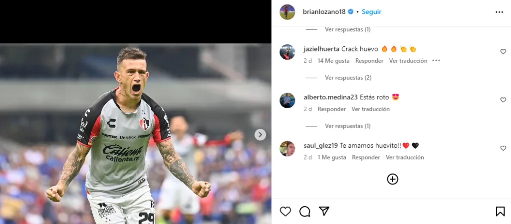 Publicación de Brian Lozano en Instagram