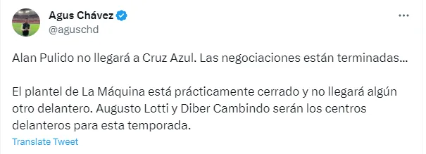 Información del periodista de TUDN (TW)