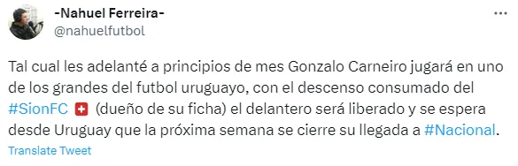 Información de Nahuel Ferreira (TW)