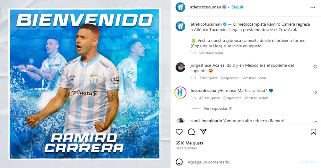 Publicación de Atlético Tucumán en IG