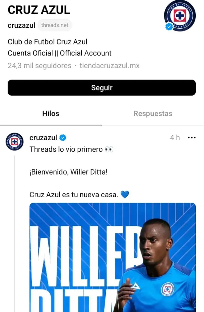 Captura Threads de Cruz Azul