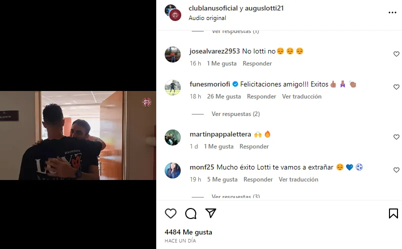 Publicación de Augusto Lotti en Instagram
