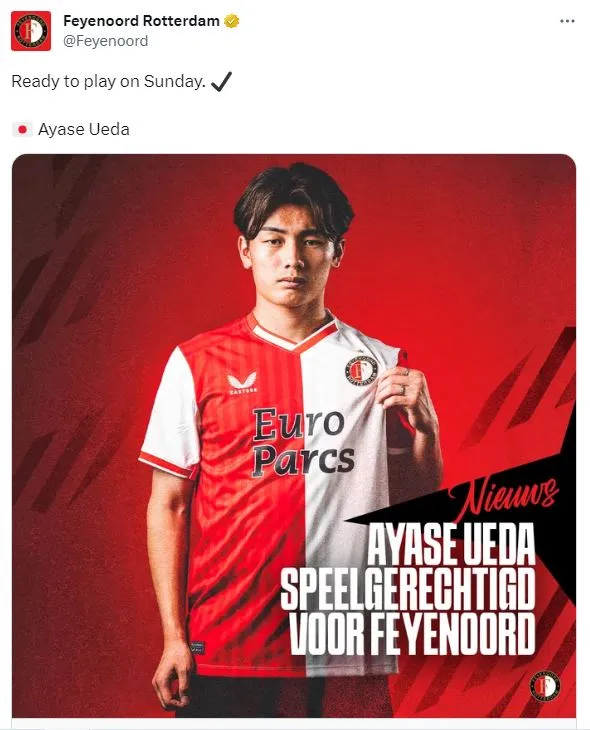 Ayase Ueda es nuevo refuerzo del Feyenoord (Twitter)
