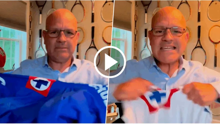 Periodista destroza playeras de Cruz Azul.