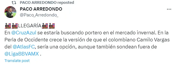 Tuit de Paco Arredondo
