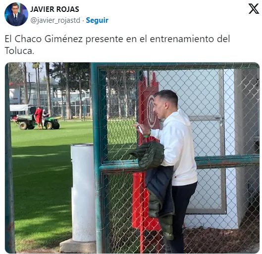 Imagen del Chaco Giménez con el Toluca (TW)