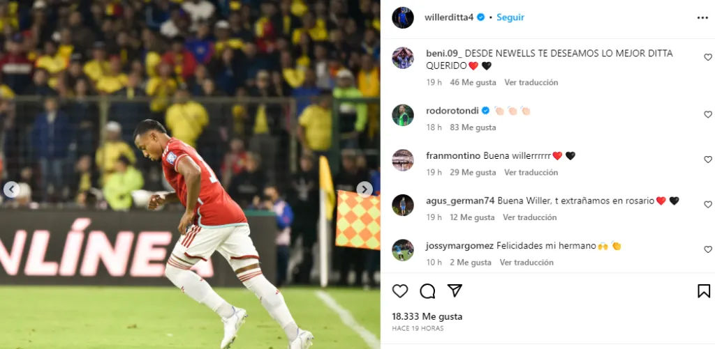 Publicación de Willer Ditta en Instagram