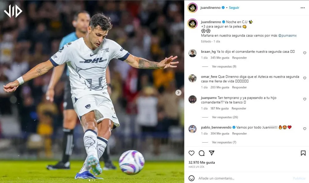 La publicación de Juan Dineno que calentó  la previa del Cruz Azul vs. Pumas (Instagram)