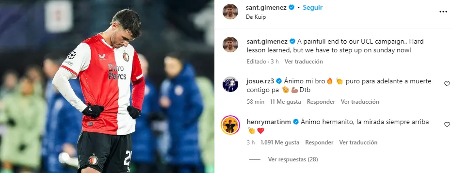 Publicación de Giménez con respuesta de Henry Martin