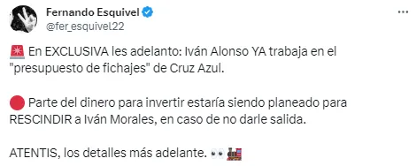Cruz Azul “invertiría” en la salida de Iván Morales. (@fer_esquivel22)