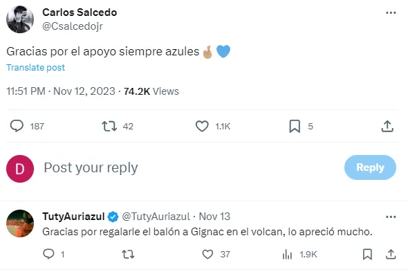 Publicación de Carlos Salcedo en X