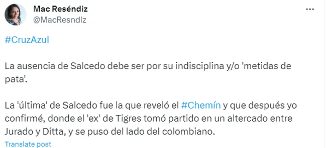 Información de Mac Reséndiz en X