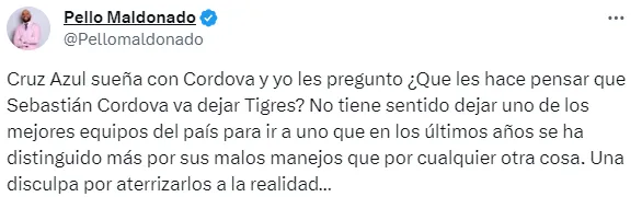 Publicación de Pello Maldonado en redes sociales