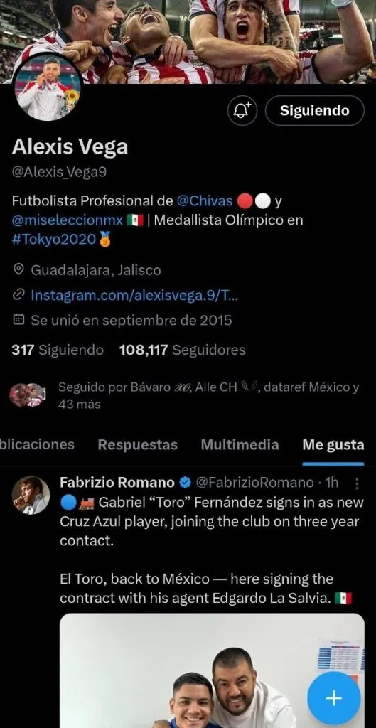Like de Alexis Vega al fichaje del Toro Fernández por Cruz Azul