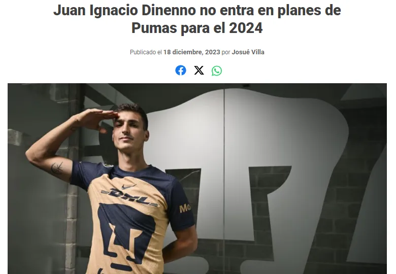Dinenno sería transferible en Pumas. (Claro Sports)
