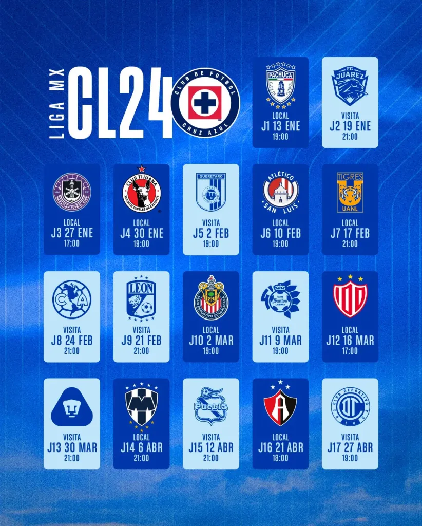 Calendario de Cruz Azul para el Clausura 2024. (@CruzAzul)
