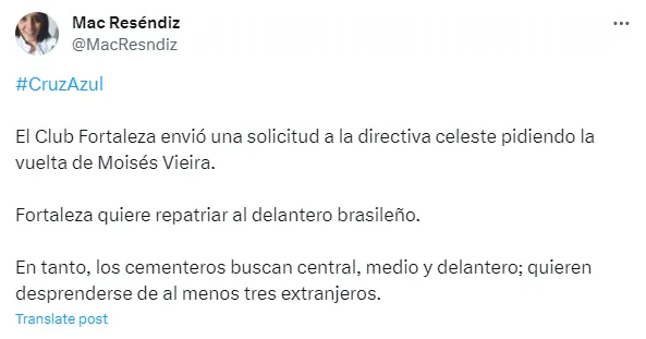 Información de Mac Reséndiz en X (antes Twitter)
