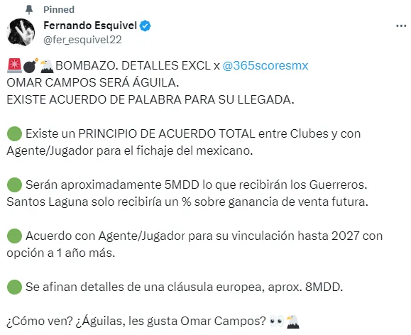 Información de Fernando Esquivel en su cuenta de X (antes Twitter)