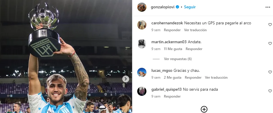 Críticas a Piovi por parte de fanáticos de Racing