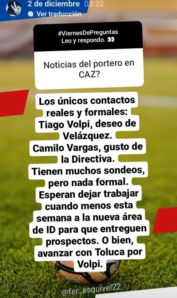 La situación por el futuro arquero de Cruz Azul (@fer_esquivel22)