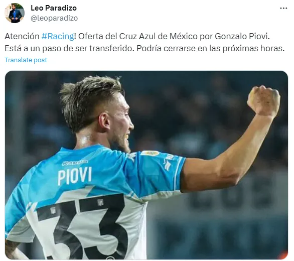 Información del periodista Leo Paradizo en su cuenta de X