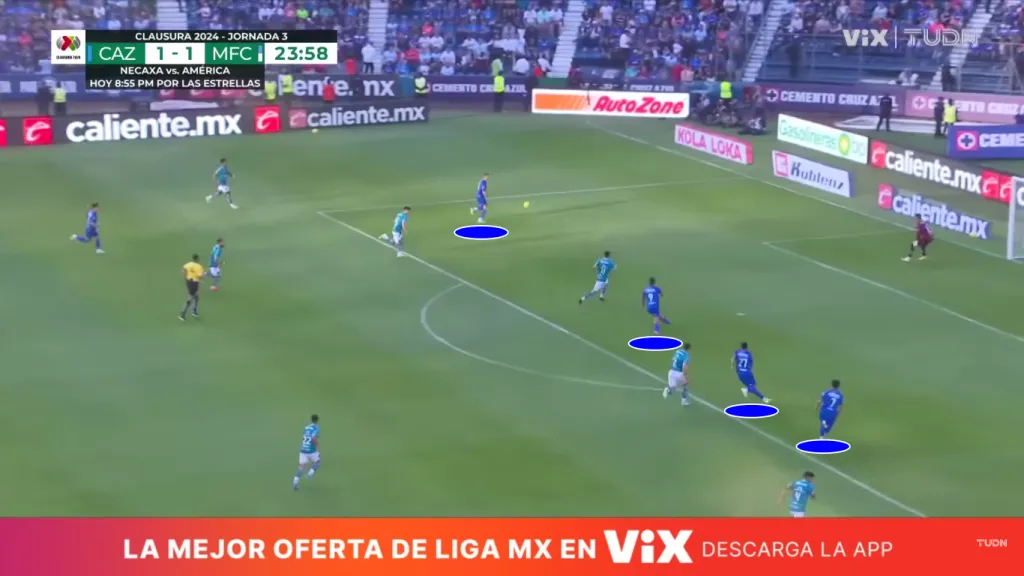 Tras un desborde de Rotondi, llegan al área Fernández, Sepúlveda y Antuna (Captura)