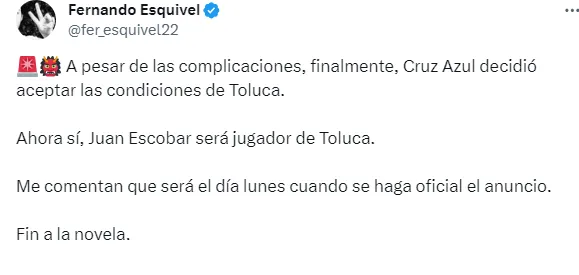 Información de Fernando Esquivel en X