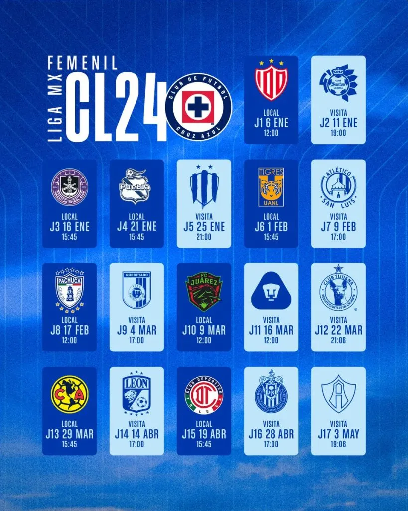 El calendario completo de Cruz Azul femenil. (Foto: Cruz Azul)
