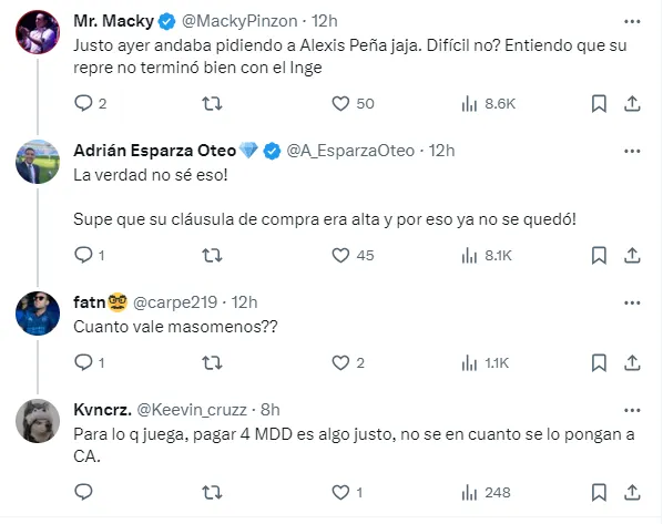 Reacción de los fanáticos al pedido de vuelta de Alexis Peña