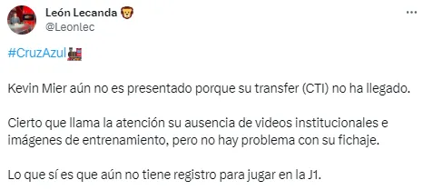No llegó el transfer por Kevin Mier. (@leonlec)