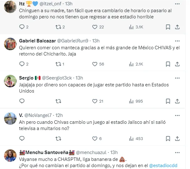 Parte de las reacciones de la afición en X (antes Twitter)