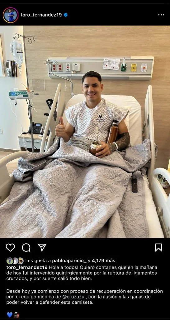 Toro Fernández habló tras su operación. (@toro_fernandez19)