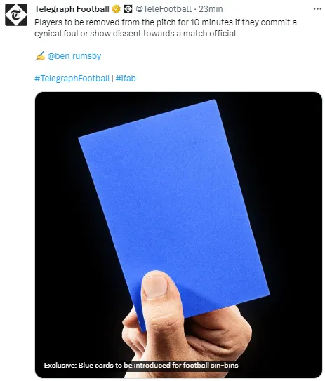 Llega la tarjeta azul al futbol. (@Telegraph)