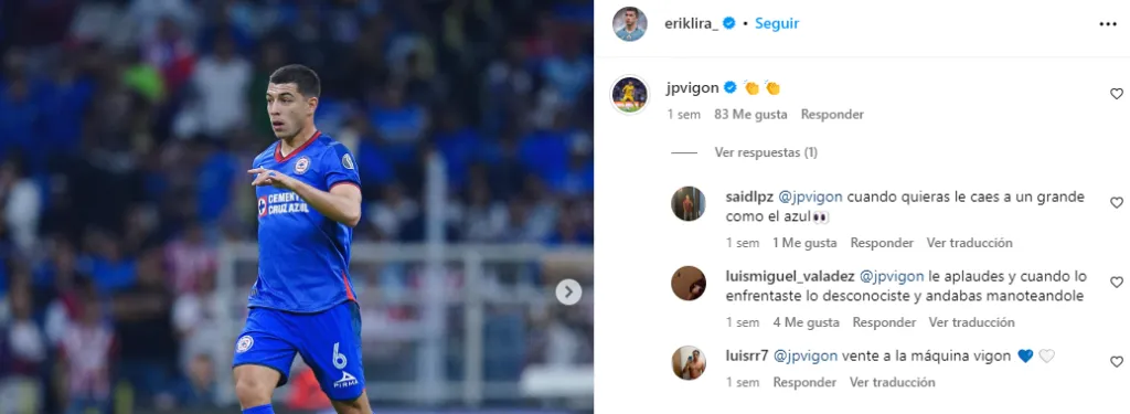 Comentarios de fanáticos a una respuesta de Vigón (IG Erik Lira)