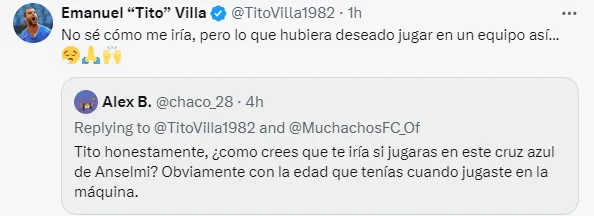 Respuesta de Emanuel Villa a un usuario en X