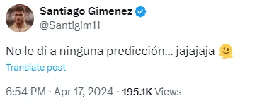 Publicación de Santi Giménez en X