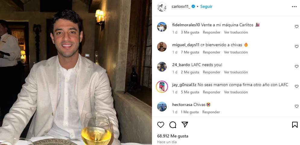 Última publicación de Carlos Vela en redes sociales