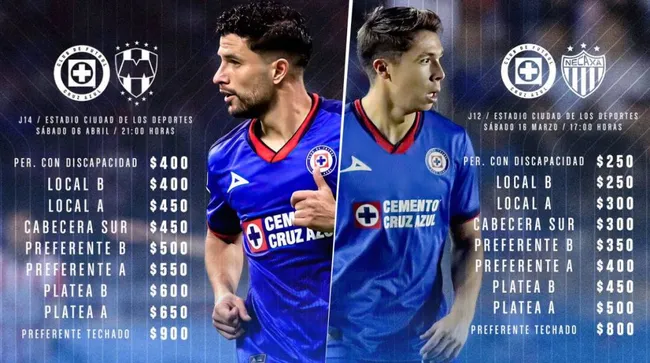 La diferencia de precio de los boletos para ver Cruz Azul vs. Monterrey (Oficial Cruz Azul)