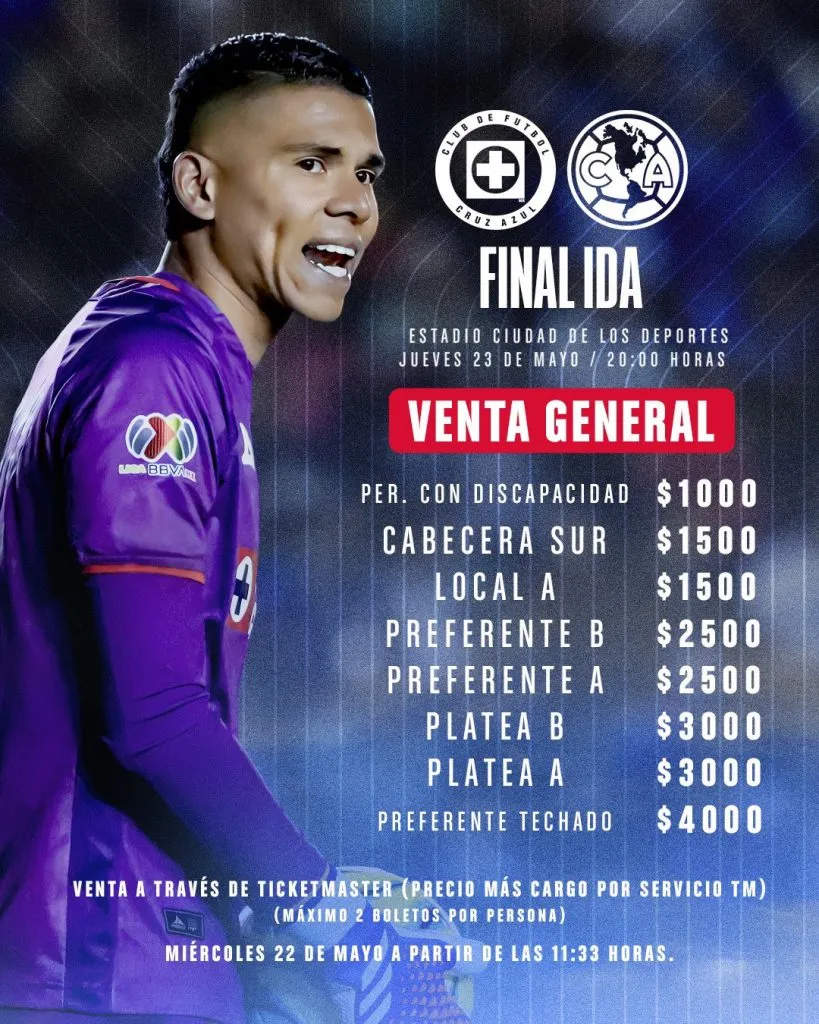 Los precios de los boletos para ver a Cruz Azul en Ticketmaster. (@CruzAzul)